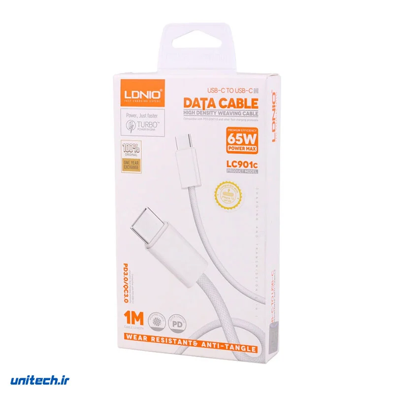 کابل دو سر تایپ سی فست شارژ 65 وات الدینیو LC901C طول 1 متر1